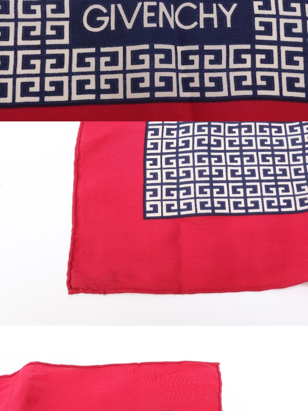 Givenchy Pink-Red and Navy Greek Key Silk Scarf - Picture 2 of 3